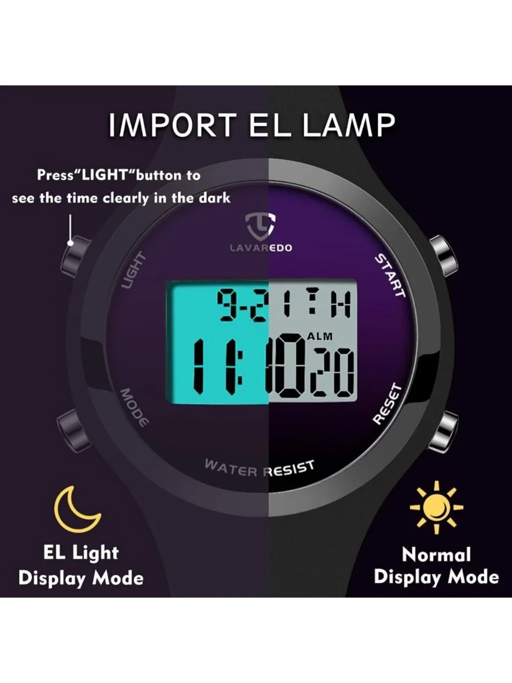 Women's Black Purple Quartz Chronograph Waterproof Outdoor Sport Digital Watch